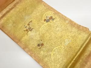 金彩蛇籠に梅・紅葉・花々模様刺繍名古屋帯